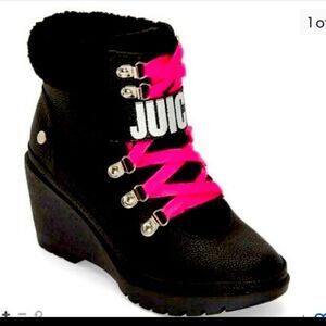 11 NIB juicy couture halstin wedge boot/sneaker neon hot pink & black kawaii